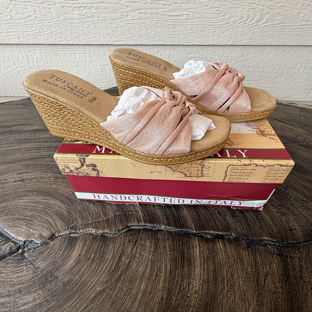 Easy Street Blush Wedge Sandals Size 9M